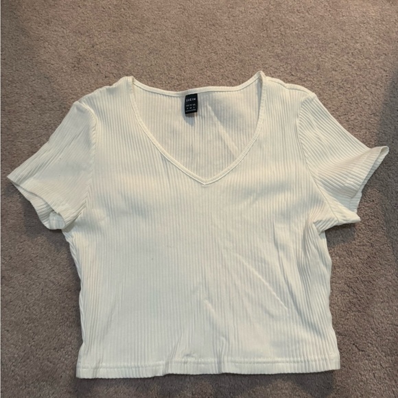 Zara White Ribbed V-Neck Crop Top - Picture 1 of 3